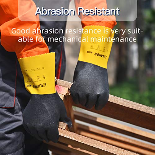 LANON PVC Coated Chemical Resistant Gloves, Reusable Heavy Duty Safety Work Gloves, Acid, Alkali