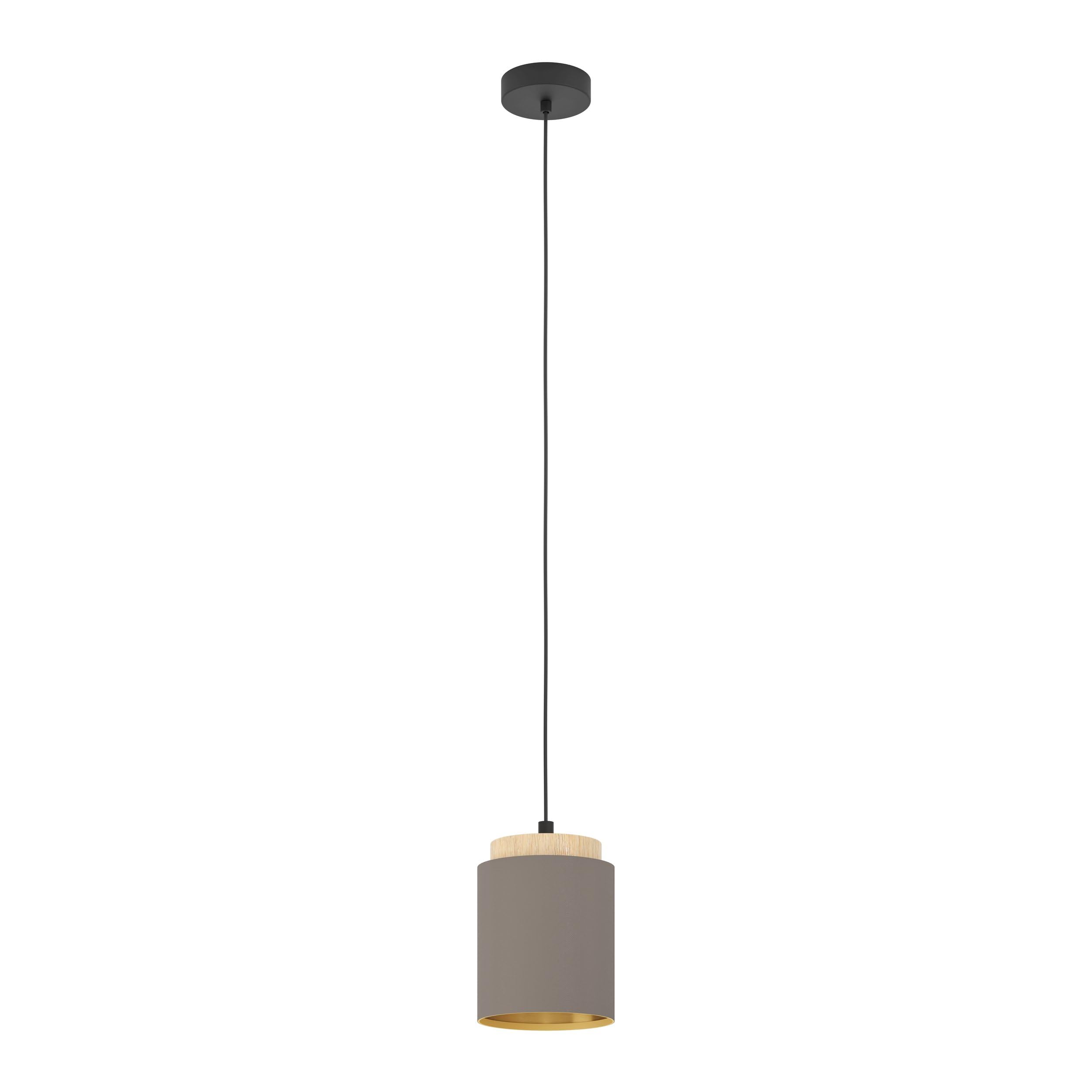 EGLO Albariza Pendant Light, 1-Bulb Vintage Pendant Light, Steel, Wood and Textile in Black, Natural, Cappuccino, Gold, Dining Table Lamp, Living Room Lamp Hanging with E27 Socket