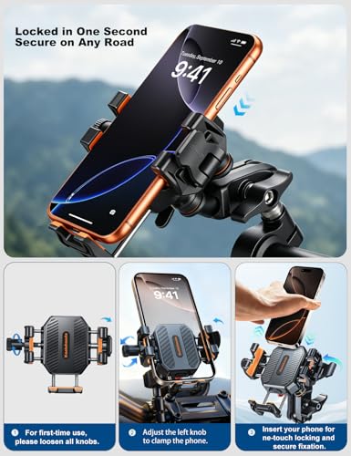 koolehaoda Motorcycle Mobile Phone Holder with Vibration Damper [Double Anti-Vibration] 360° Rotating Mount for Motorcycle, Bike, ATV, UTV and Scooter Compatible with 5.4-7.2 Inch Smartphones