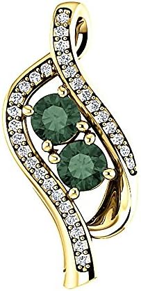 18K Yellow Gold 2/3 cttw Genuine Diamond and Created Alexandrite June Birthstone Two Stone Ribbon Slide Pendant