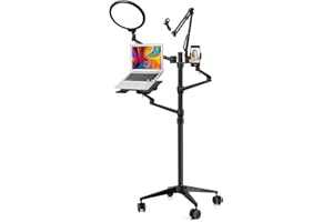 Viozon Selfie Live Floor Stand Set 5-in-1 10" LED Ring Light Microphone Mount moveable Compatible with 12-17" laptop/7-13 Tablet/3.5-6.7" Phone/Digital Camera SLR&DSLR Online Meeting Recording