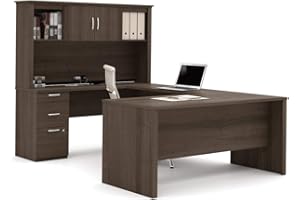 Bestar Logan 66W U-Shaped Desk with Hutch, Lateral File Cabinet, and Bookcase in Antigua