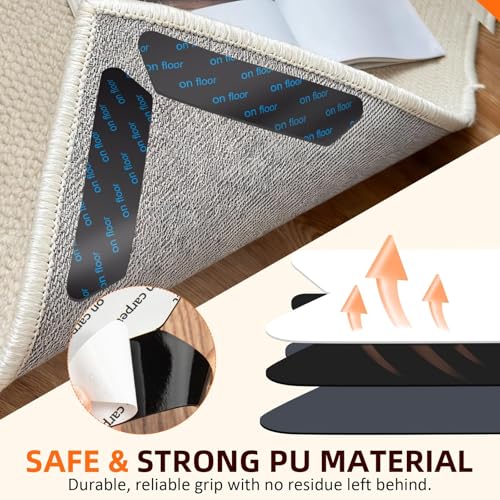 Rug Gripper, Non-Slip Carpet Tape, Reusable Washable Rug Tape, Anti-Curling Rug Pads for Hardwood & Tile Floors (24PCS)