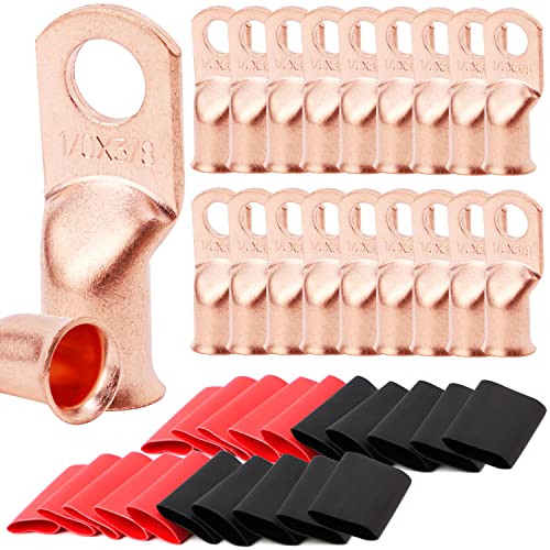 TKDMR 20pcs 1/0 AWG3/8" Battery Lugs,Copper Wire Lugs,Heavy Duty