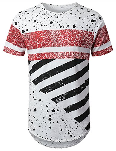 URBANCREWS Mens Hipster Hip Hop Bar Striped Longline T-shirt BLACK, L
