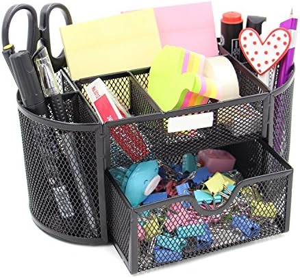 PINZO® 9 Compartment Metal Mesh Desk Organizer with Drawer