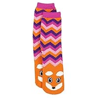 Girls Cozy Critter Slipper Socks Unicorn Cat Zebra Fox (6-8 Girls (Shoe: 10-4), Fox Orange/Purple)