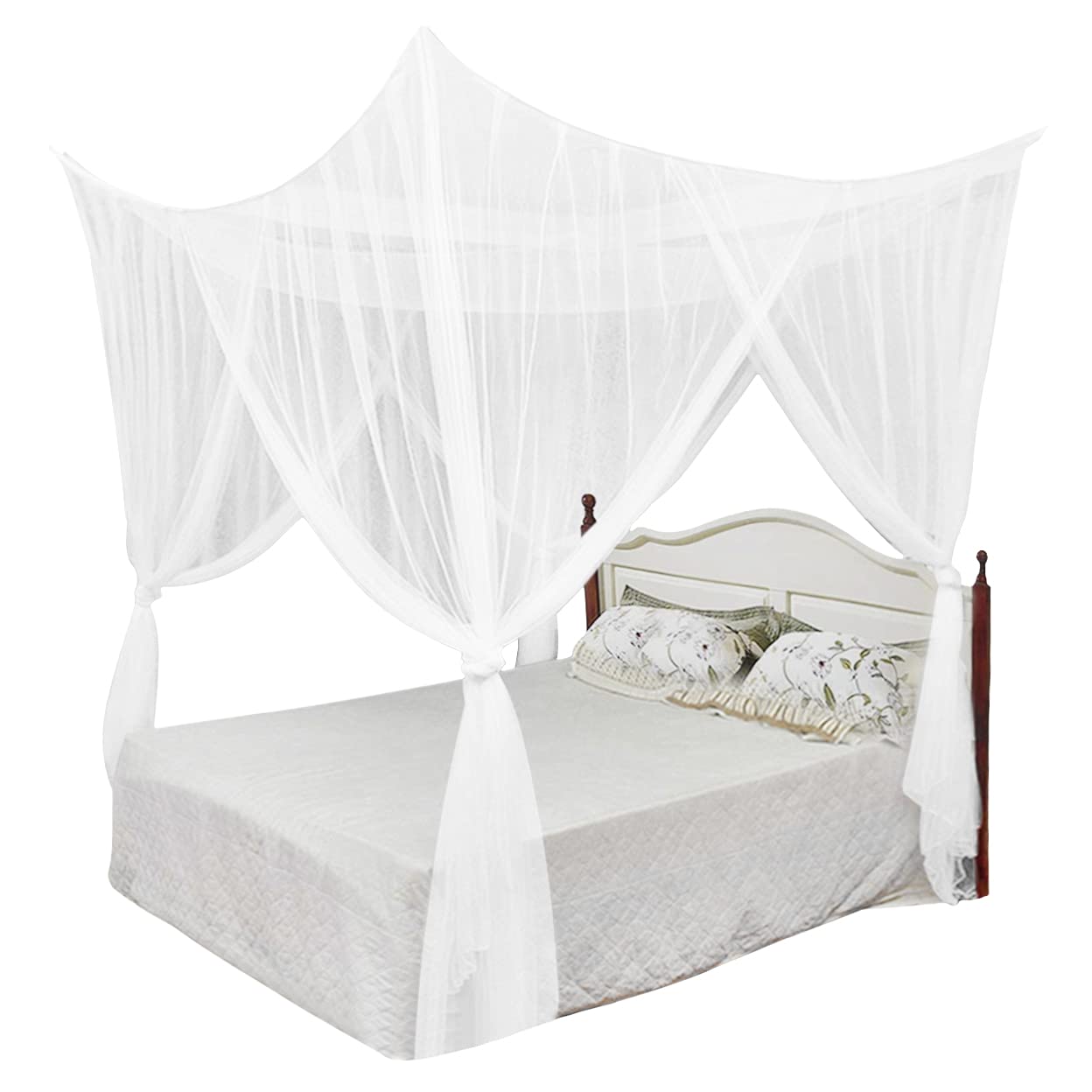JIAHG Luxurious White Sheer Bed Canopy Curtain Mosquito Net Square Anti Mosquito Netting Elegant Mesh Mosquito Net Insect Protection Canopy for King Queen Size Beds