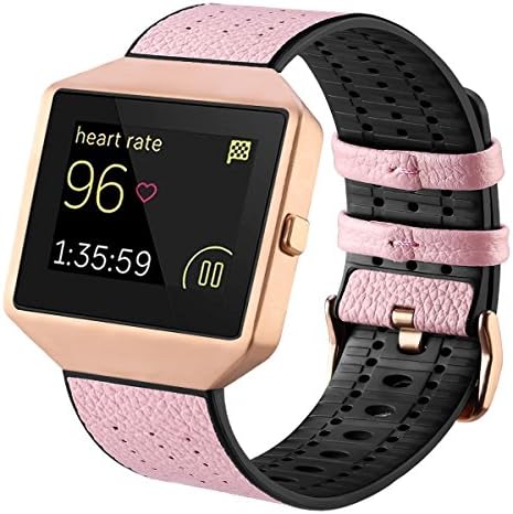 Fitbit Blaze Bands with Frame, TENGL Leather TPU Replacement Sport Strap with Rose Gold Frame for Fitbit Blaze Smart Fitness Watch, Large Small, Pink