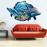 Wowall Home Decor Halloween Horrible 3D Aquarium Ocean Underwater Sea World Dolphin Broken Wall Fish Poster Wall Stickers (C)