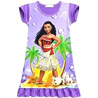 ZHBNN Moana Girls Nightgown Cartoon Pajamas Princess Dress(Purple,110/4-5Y)