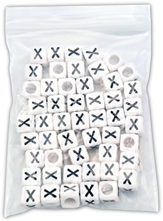 Pre-Sorted Cube Letter Beads (6mm 50 pcs, White - Black Letter X) - Choose Your Letters