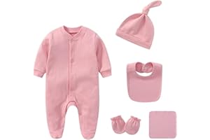 CHAMIE Newborn Boy Girl Clothes Sets Cotton Long Sleeve Romper Jumpsuits Unisex Outfits With Baby Mittens Hats Gloves