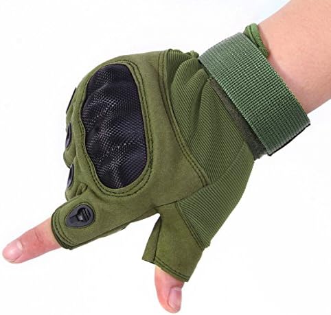 Motorcycle Tactical Gloves Shooting Gloves Rubber Hard Knuckle Mitten for Outdoor Motorbike Cycling Hunting Camping (Half Finger with Hard Knuckle, Green - 2)