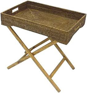 Better & Best Mesa Bandeja de ratán con Patas en Tijera de Madera Lisa