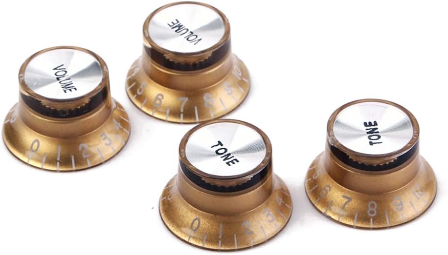 Alnicov 2Pcs Volume 2Pcs Tone Electric Guitar Bass Top Hat Knobs Speed Volume Tone Amp Effect Pedal Control Knobs Yellow With Silver Top - Image 5