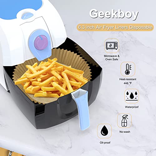 Geekboy Air Fryer Disposable Paper Liners for 3-5Qt Air Fryer, 50/100/200PCS Non-stick Air Fryer Liners Heat-Resistant Water-proof Oil-proof Household Cooking Paper Round (50 Pcs-6.3 Inch)