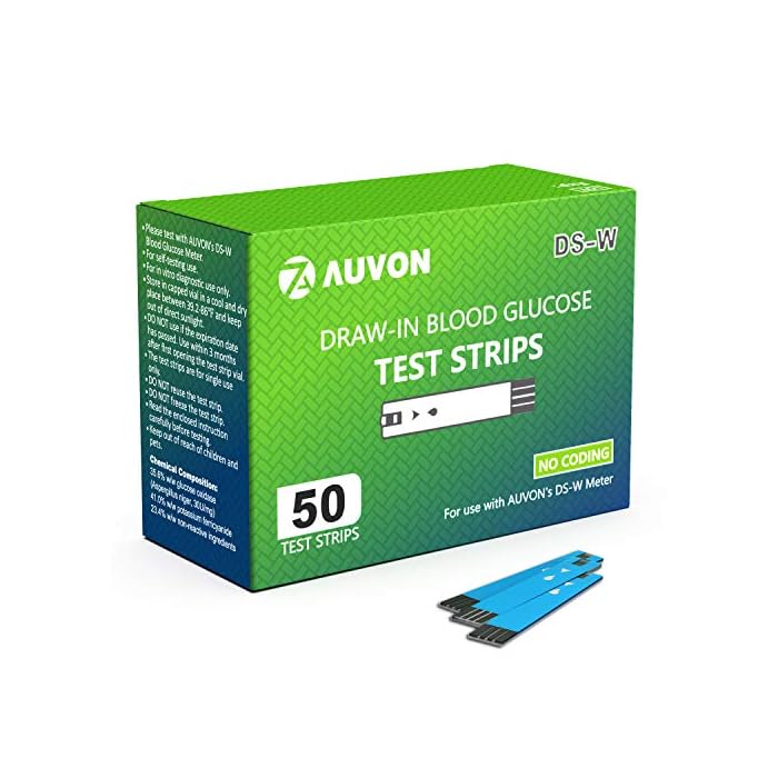 AUVON Blood Glucose Test Strips (50 Count) for use with AUVON DS-W Diabetes Sugar Testing Meter (No Coding Required, 2…