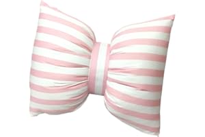 MENGLISI Ewindy Handmade Stripe Bow Throw Pillow Cotton Bow Pillow Washable Car Neck Pillow Sofa Office Lumbar Pillow Cushion (Pink Stripes, M)