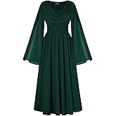 Scarlet Darkness Women Renaissance Dress Split Bell Sleeve Cowl Neck Peasant Medieval Dress