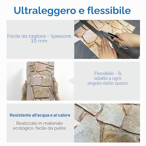 COMSTICKC 3D Stone Adhesive Panels, 10 Pieces 30 x 30 cm, 3D Brick Wall Stickers, PVC Faux Stone Panel for Decorative Walls Indoor Kitchen, Bathroom, Living Room, Waterproof
