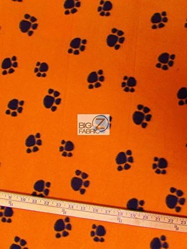 ORANGE BLACK ANIMAL PAW PRINT POLAR FLEECE FABRIC 60 WIDTH SOLD BY THE YARD 582 by Big Z Fabric