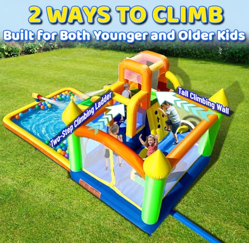 HuaKastro 19.1x11.6FT Inflatable Water Slide Large Bounce House for Big Kids, Blow Up Water Slide for Kids Backyard with 3 Sprayers, Big Pool, Climbing Ladder, Extra Large 8.2x7.4ft Bouncy Area