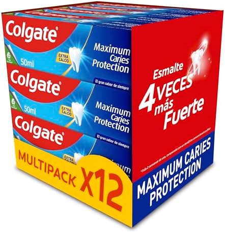 Colgate Maximum Caries Protection Pack Pasta Dentífrica 12 x 50ml | Tecnologia Superior** Anticárie | 4x esmalte mais forte | Flúor e Pasta Dentífrica Arginina | Sabor Hortelã