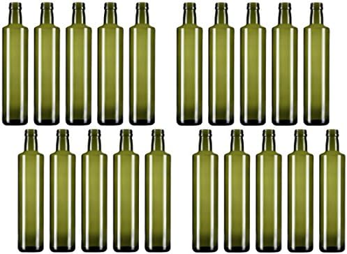 Italian Style "Timotea" Green Glass Bottle Container, Round Base with screw caps drip 1.05 Pint (500ml) Capacity (Pack of 20) [ Italian Import ]