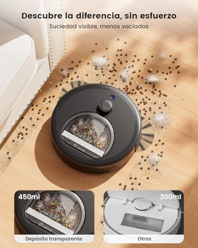 Lefant M330 Pro Robot Aspirador y Trapeador con Premium Navegación dToF LiDAR, 5000Pa, 150min, Mini Diámetro 28cm, Barre, Aspira, Friega y Pasa la Mopa, App/Alexa/i Watch, TotalSurface, Negro