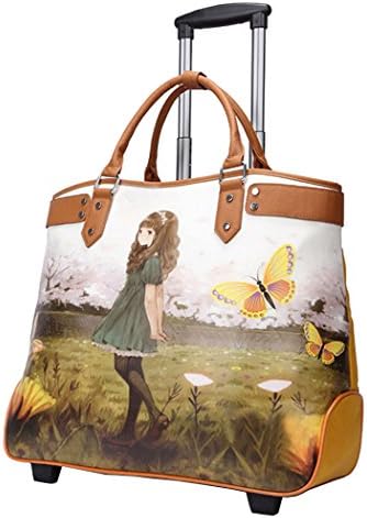 Yishina Womens Canvas Prints Yellow Trolley Bag - Medium