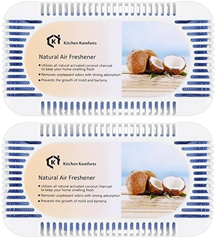 Kitchen Komforts Natural Air Freshener &amp;Odor Remover, Air Purifying Box Combo, 4 Pack Natural Activated Coconut Charcoal Air Freshener Bags, Odor Eliminator for Refrigerator/Cars/Closets/Shoe Cabinets