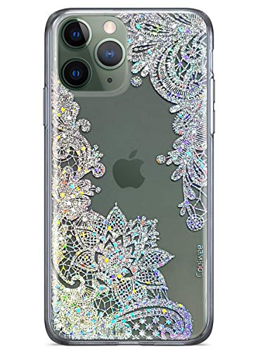 Coolwee Clear Glitter Iphone 11 Pro Case Thin Flower Slim Cute Crystal Lace Bling Women Girls