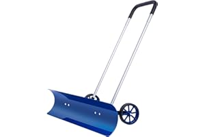 Booroh Wide Snow Shovel with Wheels 29.3" x 9.8", Snow Plow with Aluminum Reversible Blade, Snow Pusher with 90° Adjustable Handle, Ideal Snow Removal Tool for Driveway, Walkway, Sidewalk, Deck