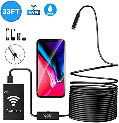 USB Endoscope, Searick 1200P Semi-rigid Wireless Wifi Borescope Inspection Camera 2.0 MP HD Snake Camera for Android &amp; IOS Smartphone, Iphone, Samsung, Ipad, Table, Black (33FT)