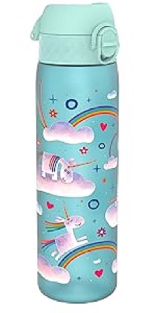 Ion8 Water Bottle, 500 ml/18 oz, Leak Proof, Easy to Open, Secure Lock, Dishwasher Safe, BPA Free, Hygienic Flip Cover, Carry Handle, Easy Clean, Odour Free, Carbon Neutral, Planet Unicorn