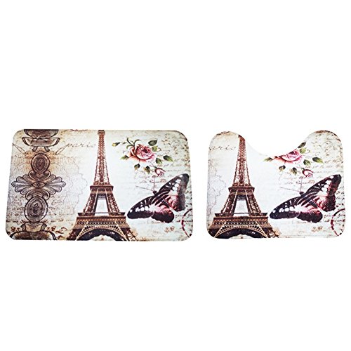 Smartcoco Paris Eiffel Tower Flannel 2pcs/set Bath Pedestal Rug Cover Bathroom Bath Mat Kit Household Bathroom Carpets Design Decor Houseware - Thumbnail 4