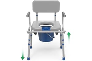 Loyoda Drop Arm Bedside Commode, Commode with Padded Seat and Backrest, 500lbs Capacity, 5.81QT Removable Bucket, Adjustable Height Portable Toilet for Adults, Gray