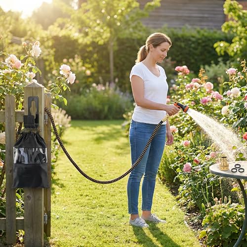 Expanding Garden Hose with 10-Pattern Spray Nozzle - 3-Fold Retractable Water Hose, Lightweight, Leak-Proof, Durable Triple-Layer Latex Core - Ideal for Watering, Car Washing & Pet Bathing (75FT)