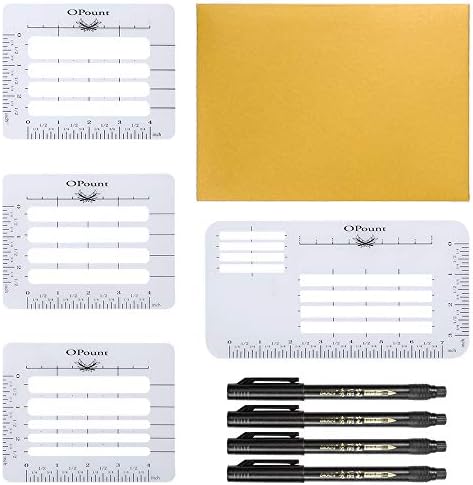 PP OPOUNT 9Pieces Envelope Addressing Guide Includes 4 Styles Stencil Templates, 4 Size Brush Pens Fits Wide Range of Envelopes, Thank You Card, Festival Cards, Wedding Invitations, Party Invitations