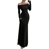 SOLY HUX Women's Long Sleeve Off The Shoulder Bodycon Dress Elegant Maxi Dress Cocktail Prom Dresses