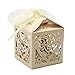PONATIA 50 PCS 2.3 Inches Love Heart Laser Cut Candy Gift Boxes With Ribbon Wedding Party Favor (Beige)