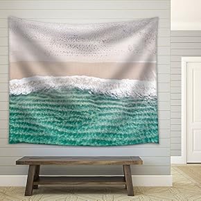 Clear Tropical Beach with White Sand and Blue Waves - Fabric Wall Tapestry Home Decor - 51x60 inches