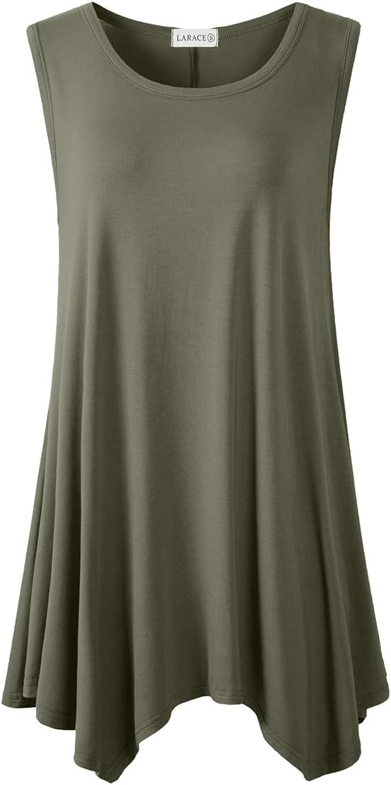 LARACE Women Plus Size Solid Basic Flowy Tank Tops Summer Sleeveless Tunic