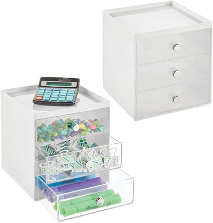 Mdesign Boite De Rangement Bureau Avec 3 Tiroirs Tiroir De Rangement Pour Stylos Trombones Bloc Notes