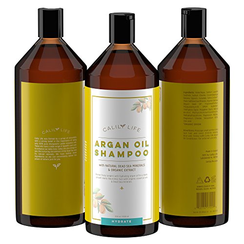 Calily Life Organic Moroccan Argan Oil Shampoo + Conditioner with Dead Sea Minerals, Duo Set, 33. 8 Fl Oz. Each -Transforms Hair to be Softer, Silkier & Shinier -Powerful & Deep Penetration [ENHANCED]