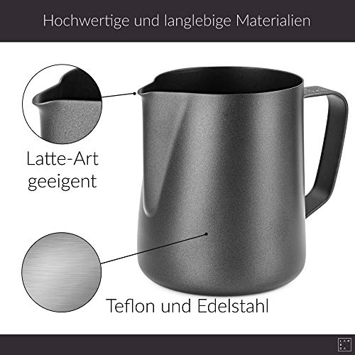 Lambda Coffee Barista Milchkännchen Edelstahl 350ml schwarz I Milchschaumkännchen Milchkanne – Bild 5