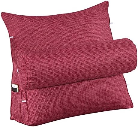 EONSHINE Cotton Linen Fluffy Microfiber Filled Triangle Wedge Bloster Cushion Pillow with Round Head Pillow for Bed Sofa Backrest TV Reading, Set of 1 (Red)
