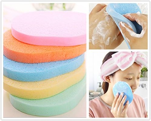 2PCS Natural Cellulose Compressed BIG Oval Shape Soft Powder Puff Make Up Cosmetic Facial Cleansing Bathing Face Body Scrub Wash Clean Skin Care Pad Tool Salon Spa Home Use in Retail Packaging (2Pc)