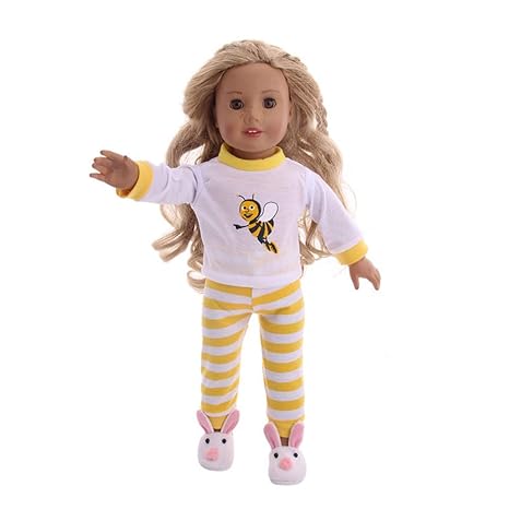 FidgetGear Cute Bee Printing Tops Stripe Pants Suit for 18 Inches Girl Doll